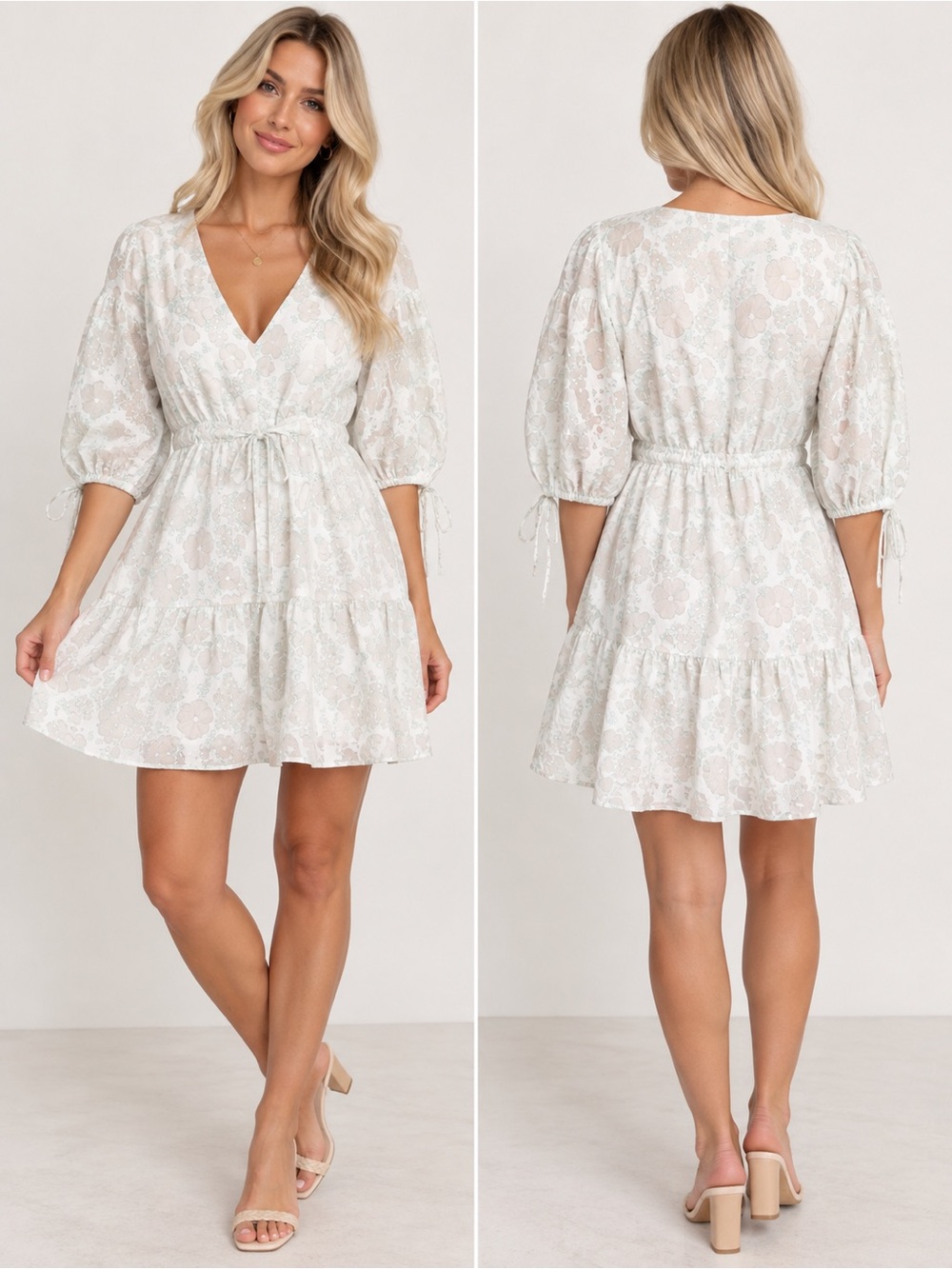 Amanda Uprichard Women’s Small White Blue Floral Jacquard Cotton Mini Dress